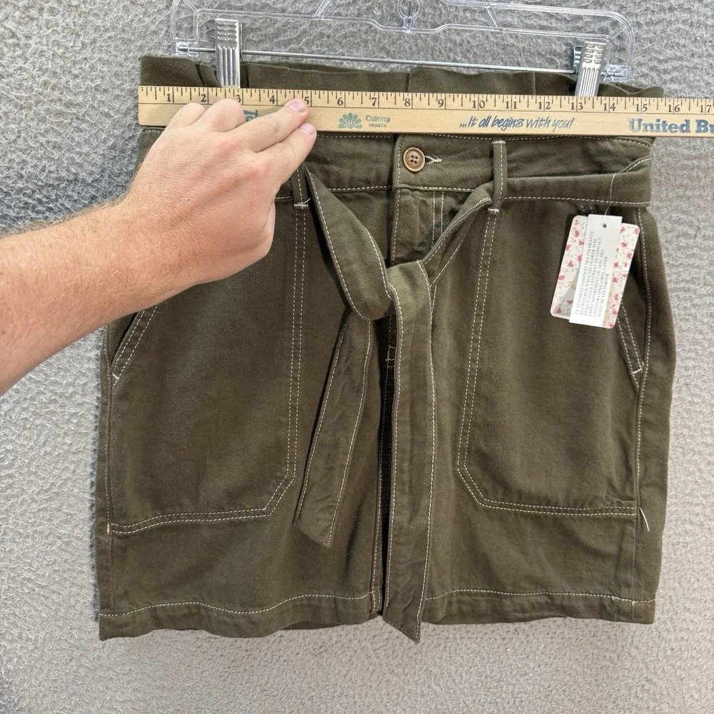 Free People‎ Skirt Womens 10 Army Green Splendor In The Grass Paperbag Waist NEW